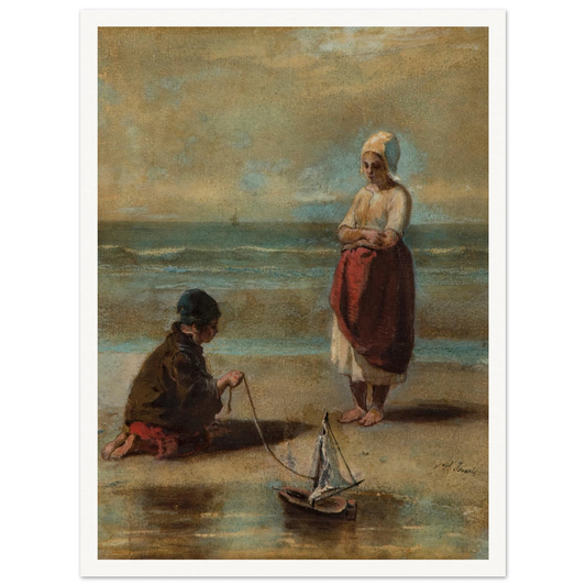 Children at the Seashore (1860s) Art Print | Jozef Israels - Framed Poster - 30x40 cm / 12x16″ - Black frame