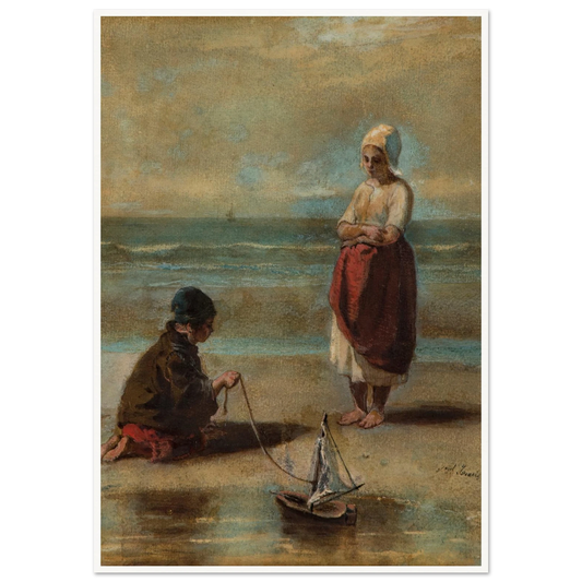 Children at the Seashore (1860s) Art Print | Jozef Israels - Framed Poster - 30x40 cm / 12x16″ - Black frame