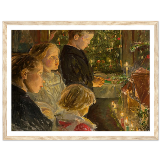 Children by the Christmas tree - Framed Poster - 30x40 cm / 12x16″ - Black frame
