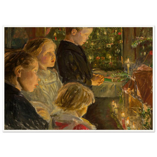 Children by the Christmas tree - Framed Poster - 30x40 cm / 12x16″ - Black frame
