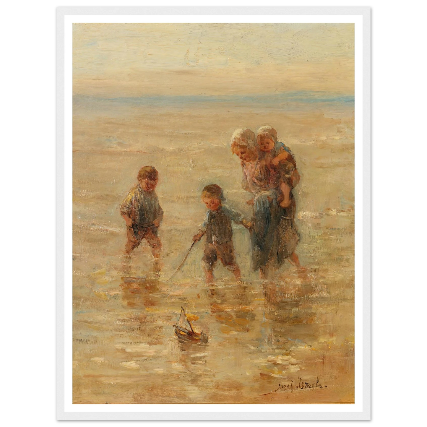 Children playing in the surf Art Print | Jozef Israels - Framed Poster - 30x40 cm / 12x16″ - Black frame