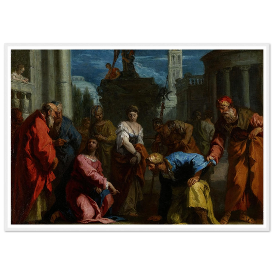 Christ and the Woman Taken in Adultery (1720s) Art Print | Sebastiano Ricci - Framed Poster - 30x40 cm / 12x16″ - Black frame