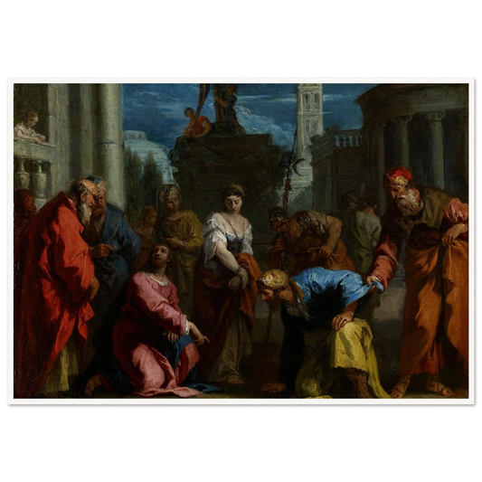 Christ and the Woman Taken in Adultery (1720s) Art Print | Sebastiano Ricci - Framed Poster - 30x40 cm / 12x16″ - Black frame