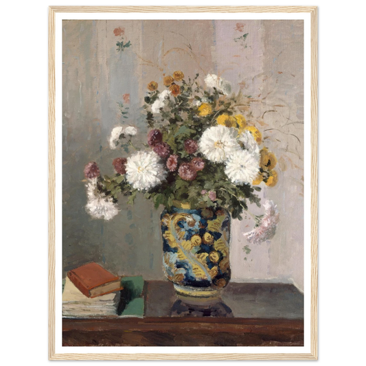Chrysanthemums in a Chinese Vase (1873) Art Print | Camille Pissarro - Framed Poster - 30x40 cm / 12x16″ - Black frame