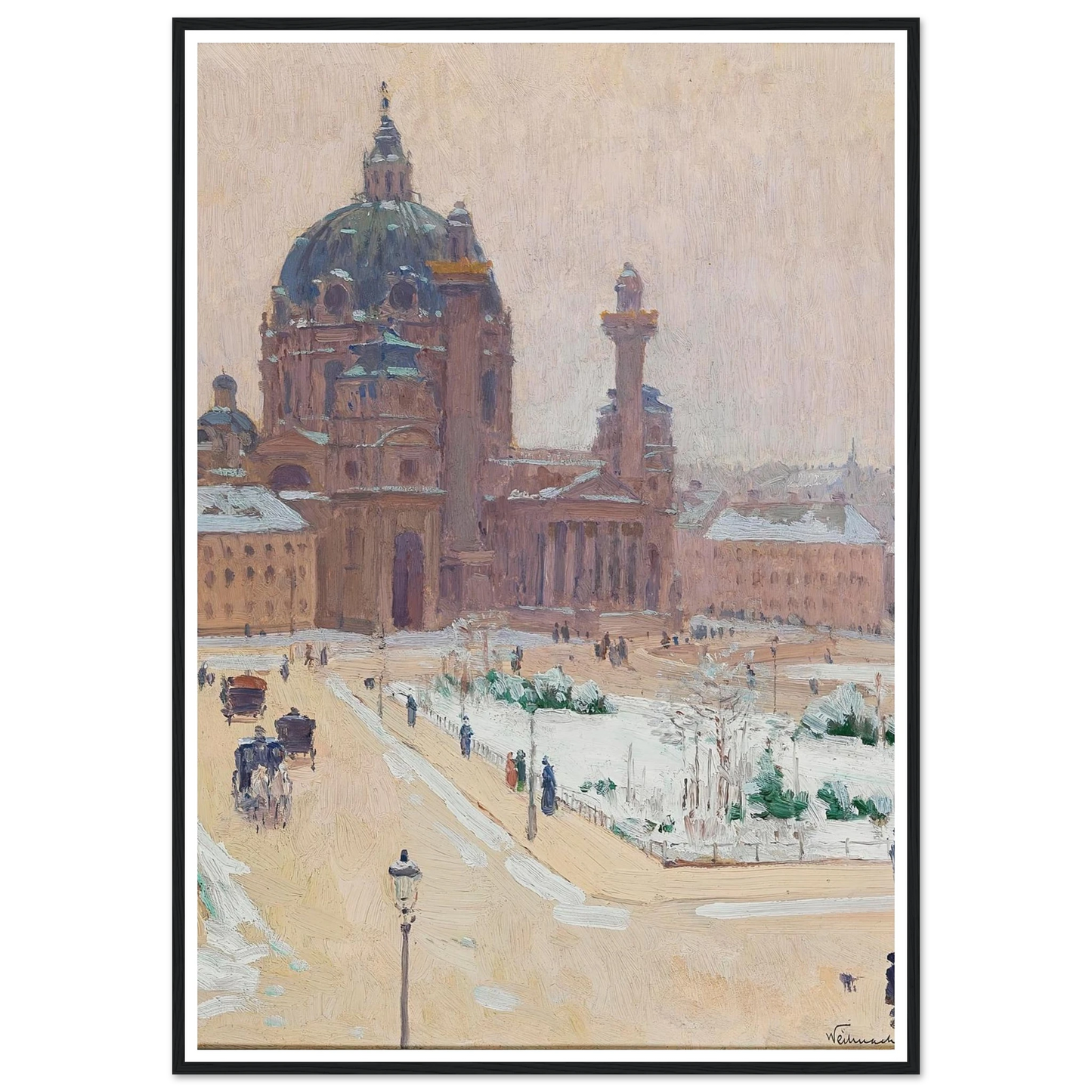Church of St. Charles in winter Art Print | Carl Moll - Framed Poster - 30x40 cm / 12x16″ - Black frame