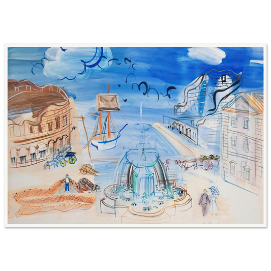 Composition au port et à la fontaine (circa 1950) Art Print | Raoul Dufy - Framed Poster - 30x40 cm / 12x16″ - Black frame