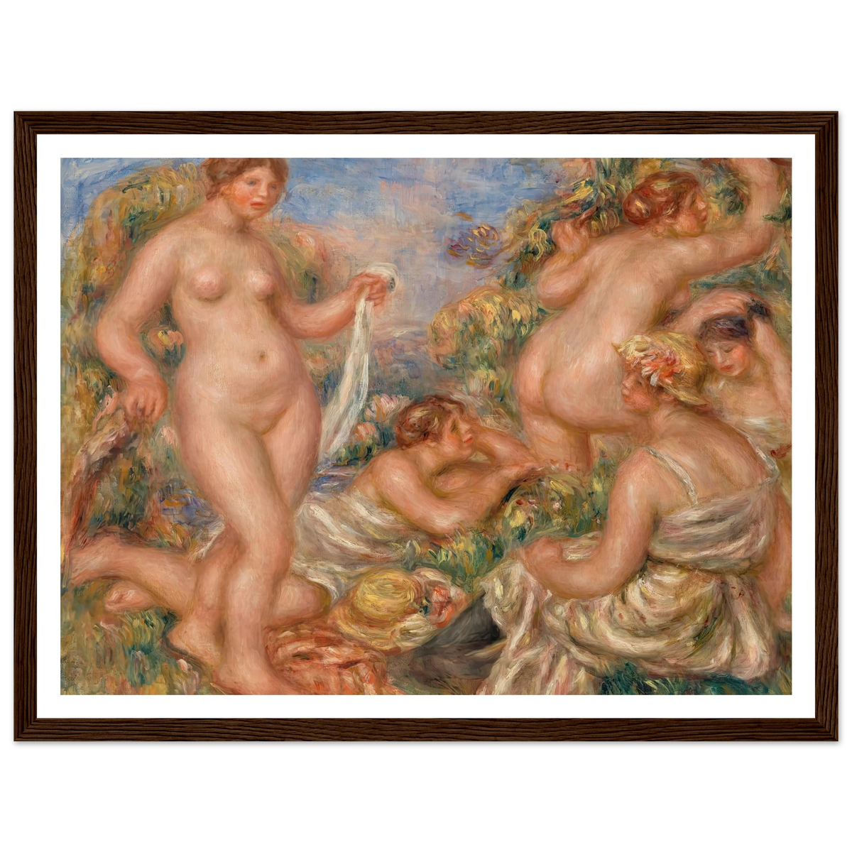 Composition, Five Bathers (Composition, cinq baigneuses) (c. 1917-1918) Art Print | Pierre Auguste Renoir - Framed Poster - 30x40 cm / 12x16″ - Black frame