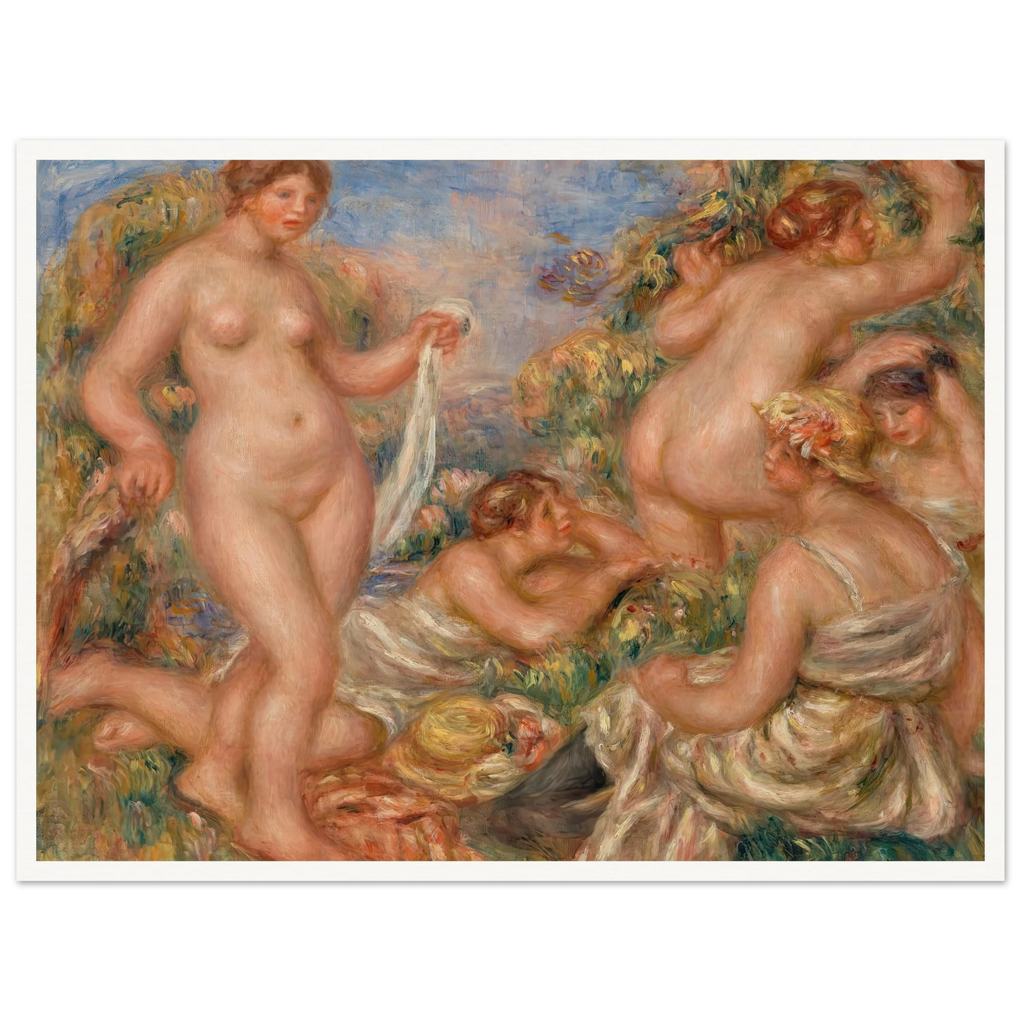 Composition, Five Bathers (Composition, cinq baigneuses) (c. 1917-1918) Art Print | Pierre Auguste Renoir - Framed Poster - 30x40 cm / 12x16″ - Black frame