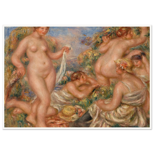 Composition, Five Bathers (Composition, cinq baigneuses) (c. 1917-1918) Art Print | Pierre Auguste Renoir - Framed Poster - 30x40 cm / 12x16″ - Black frame