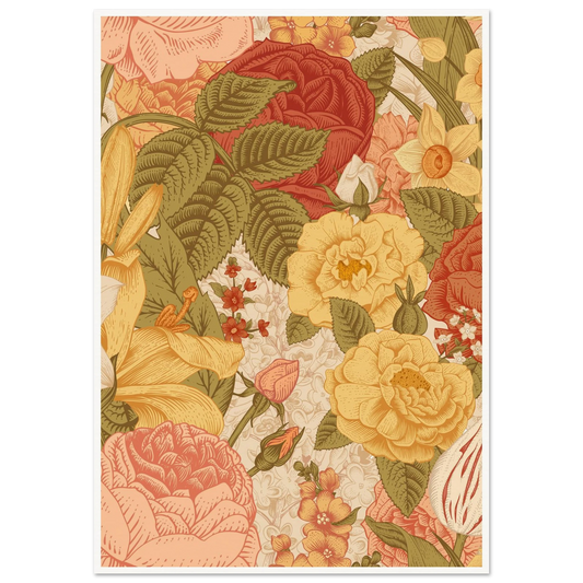 Cottagecore Earth Bloom Art Print | William Morris Inspired - Framed Poster - 30x30 cm / 12x12″ - Black frame