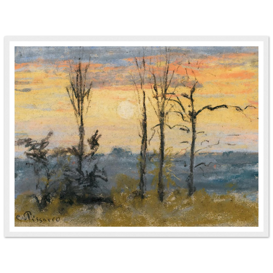 Coucher De Soleil Art Print | Camille Pissarro - Framed Poster - 30x40 cm / 12x16″ - Black frame