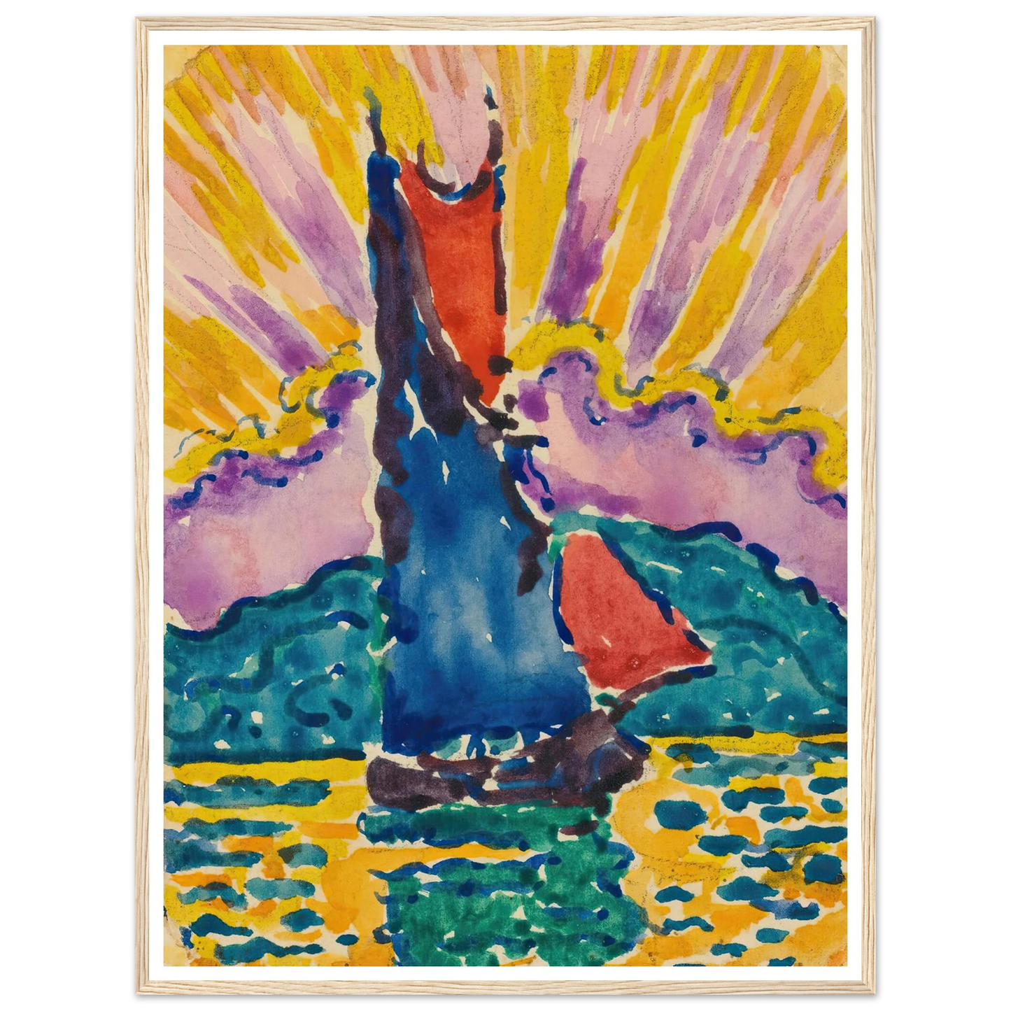 Coucher De Soleil (L’éventail) Art Print | Paul Signac - Framed Poster - 30x40 cm / 12x16″ - Black frame
