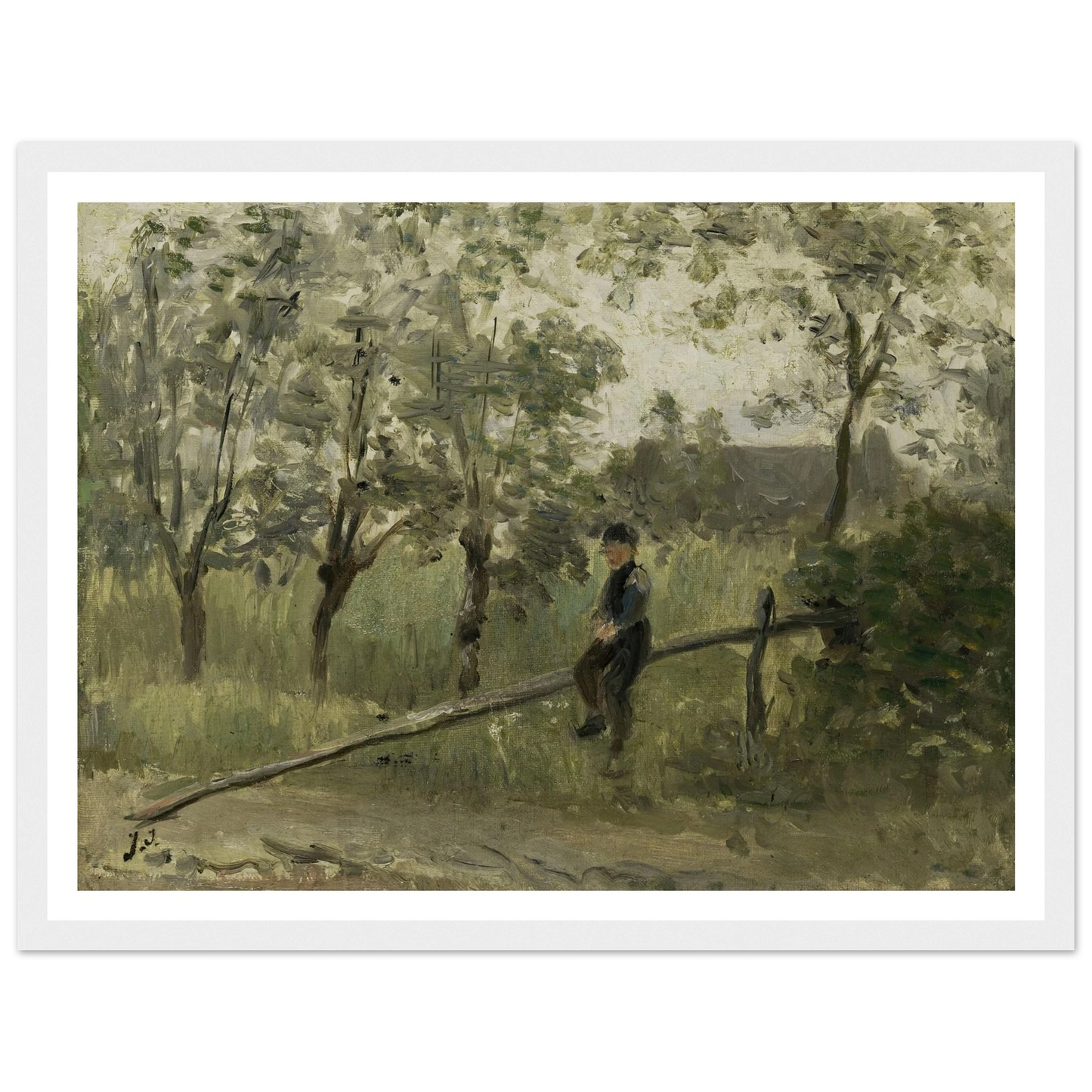 Country Boy on a Pole Barrier (1900 - 1911) Art Print | Jozef Israels - Framed Poster - 30x40 cm / 12x16″ - Black frame