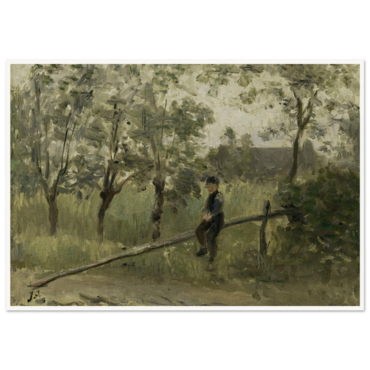 Country Boy on a Pole Barrier (1900 - 1911) Art Print | Jozef Israels - Framed Poster - 30x40 cm / 12x16″ - Black frame