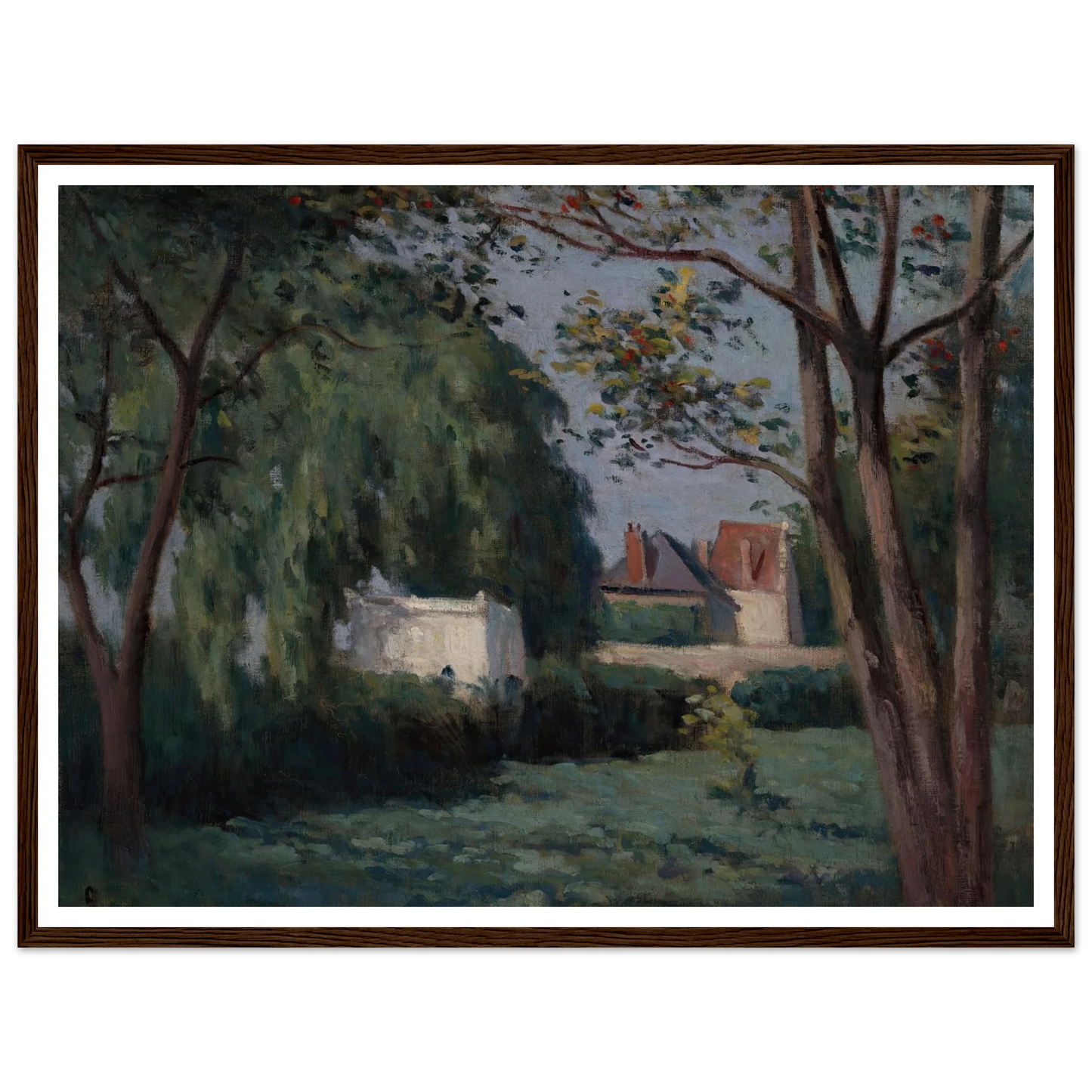 Country Scene with Three Houses and Trees (ca. 1900) Art Print | Maximilien Luce - Framed Poster - 30x40 cm / 12x16″ - Black frame