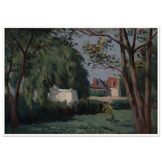 Country Scene with Three Houses and Trees (ca. 1900) Art Print | Maximilien Luce - Framed Poster - 30x40 cm / 12x16″ - Black frame