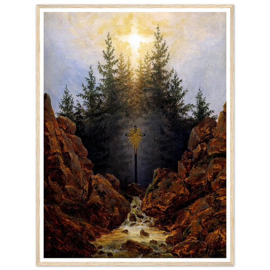 Croix dans la Forêt Huile sur toile (1821) Art Print | Caspar David Friedrich - Framed Poster - 30x40 cm / 12x16″ - Black frame