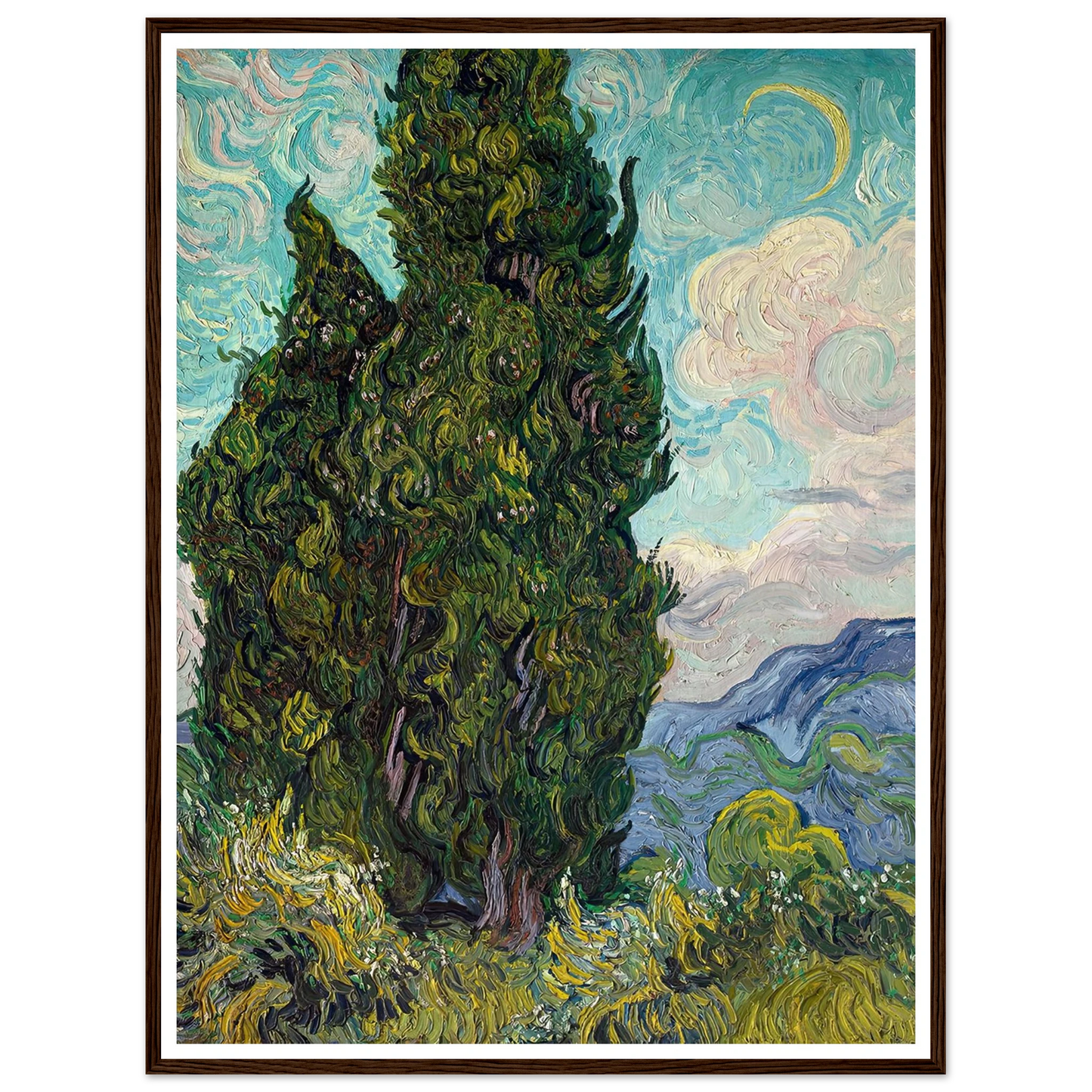 Cypresses (1889) Art Print | Vincent van Gogh - Framed Poster - 30x40 cm / 12x16″ - Black frame