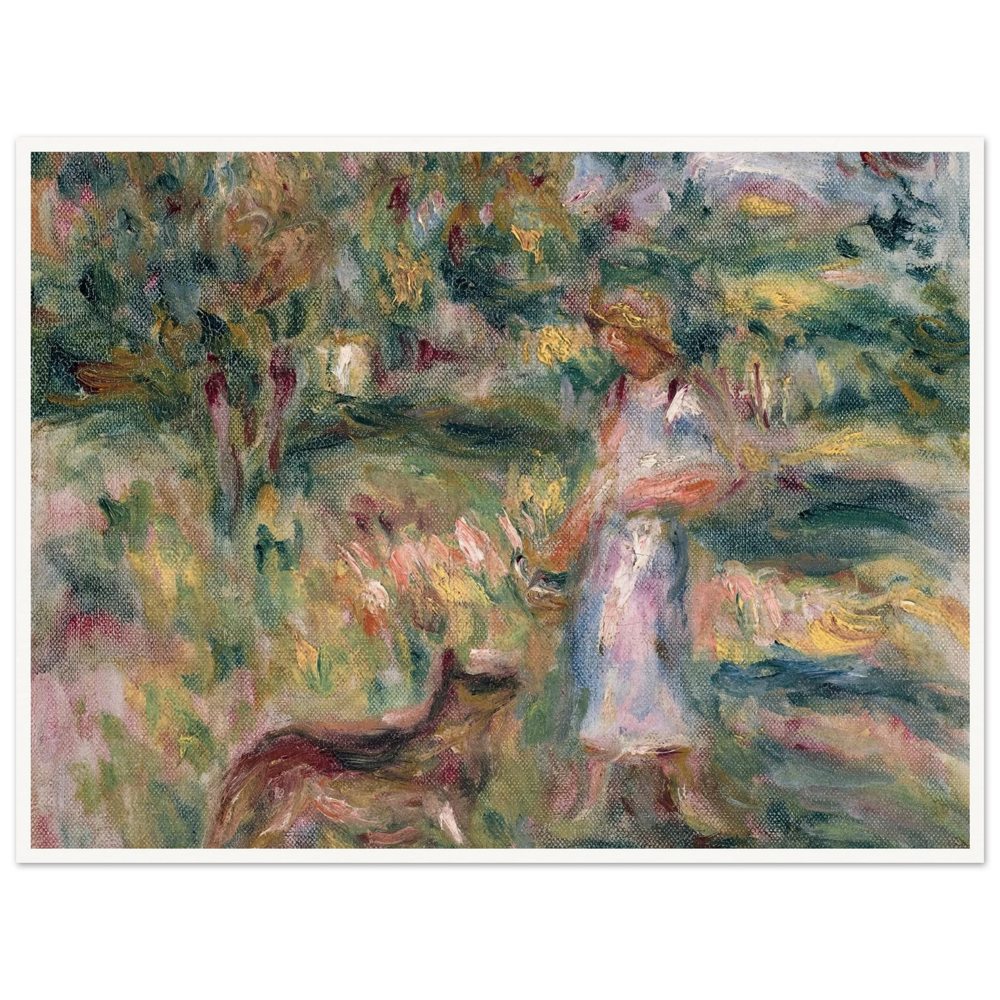 Paysage avec femme en bleu et Zaza à Cagnes (1919) Art Print | Pierre Auguste Renoir-Quipham Collections