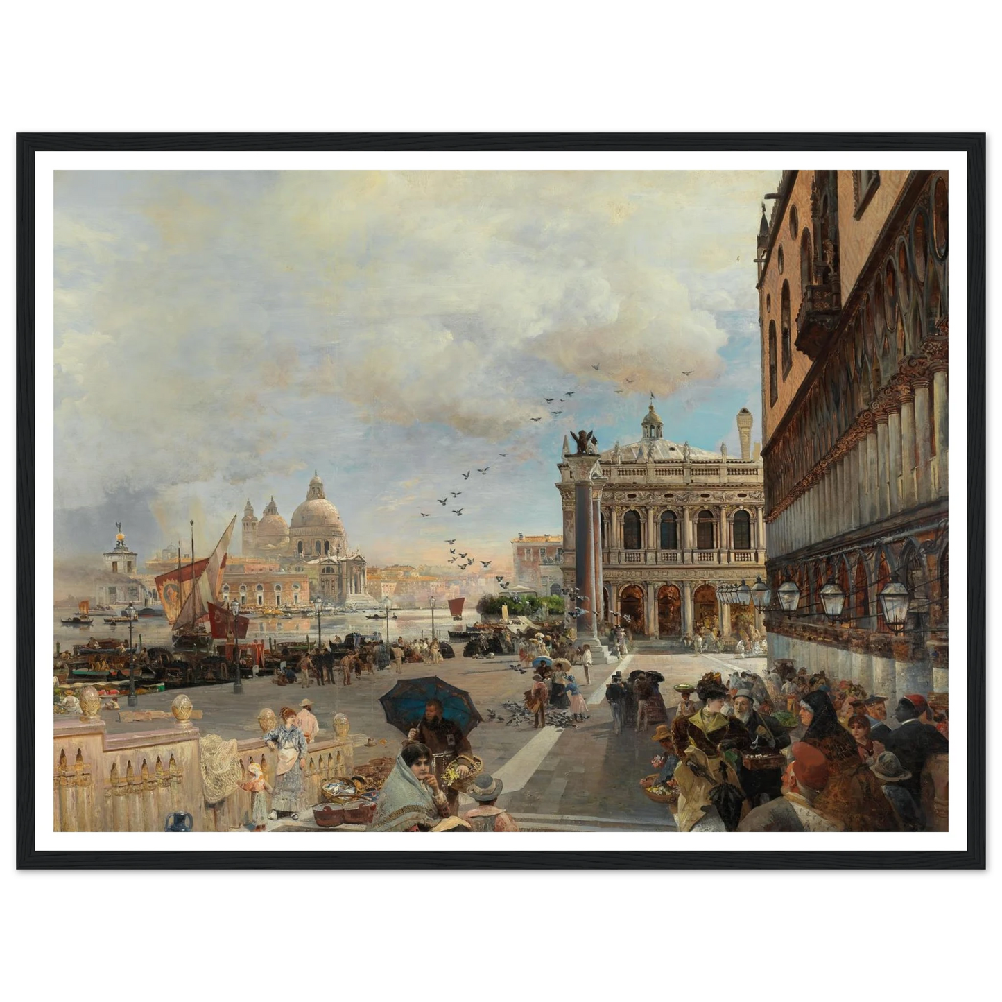 Venice, A View Of The Piazzetta, With The Biblioteca Marciana, Santa Maria Della Salute And The Dogana Art Print | Oswald Achenbach-Quipham Collections