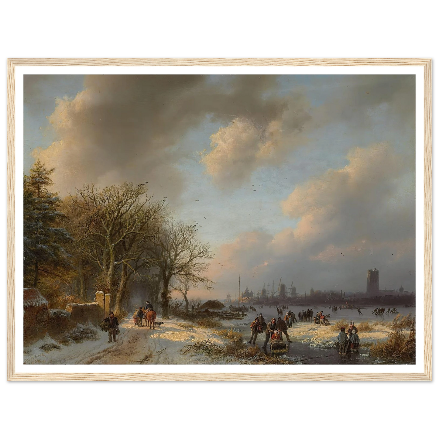 Skaters On A Waterway With A Koek-En-Zopie Beyond (1854) Art Print | Barend Cornelis Koekkoek-Quipham Collections