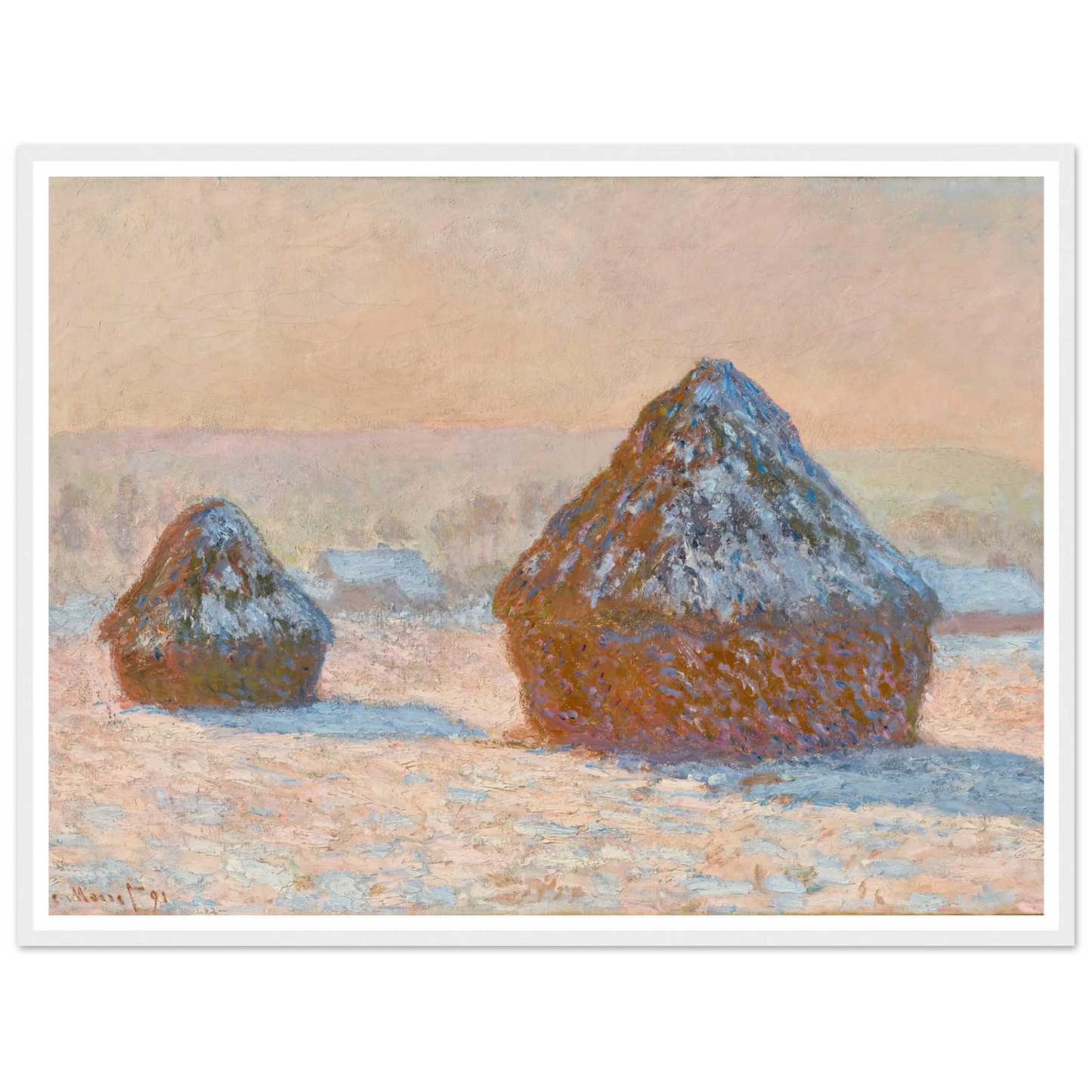Wheatstacks, Snow Effect, Morning (1891) Art Print | Claude Monet-Quipham Collections