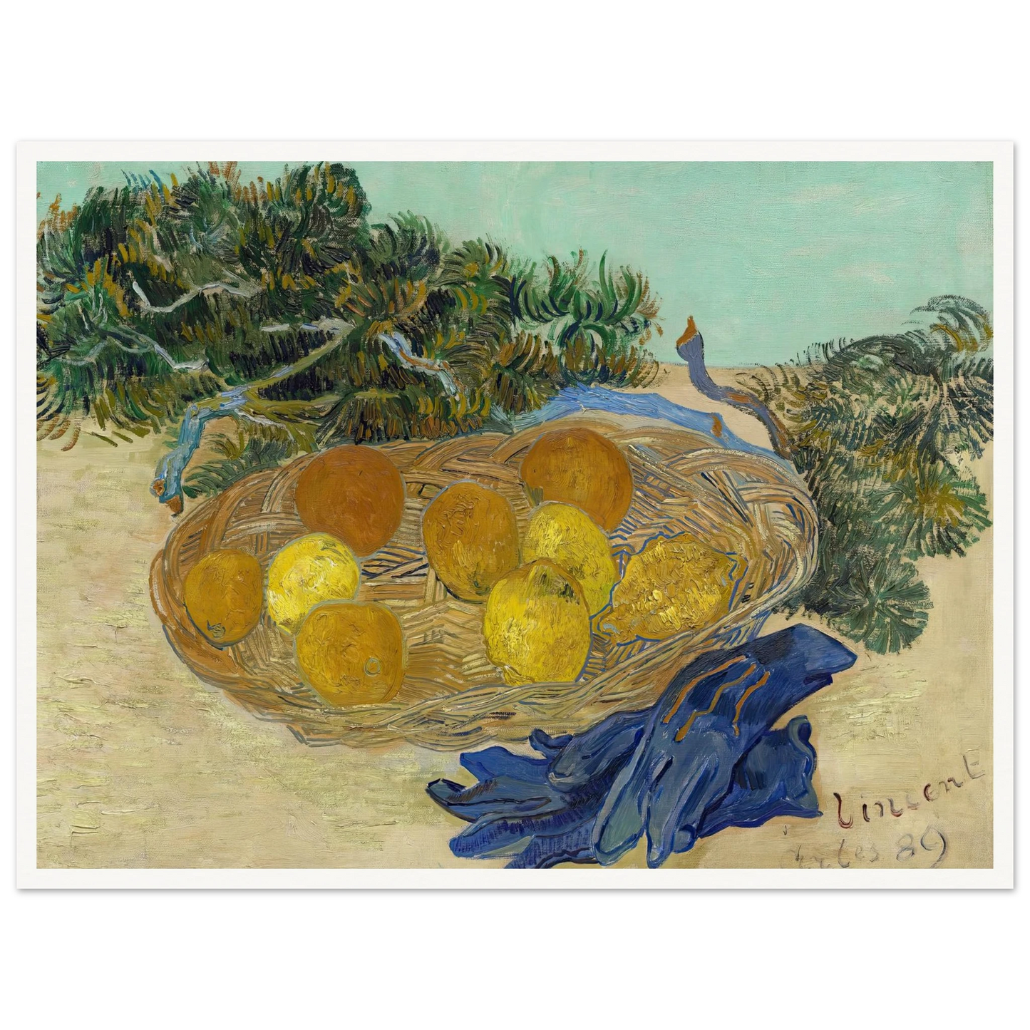 Still Life of Oranges and Lemons with Blue Gloves (1889) Art Print | Vincent van Gogh-Quipham Collections
