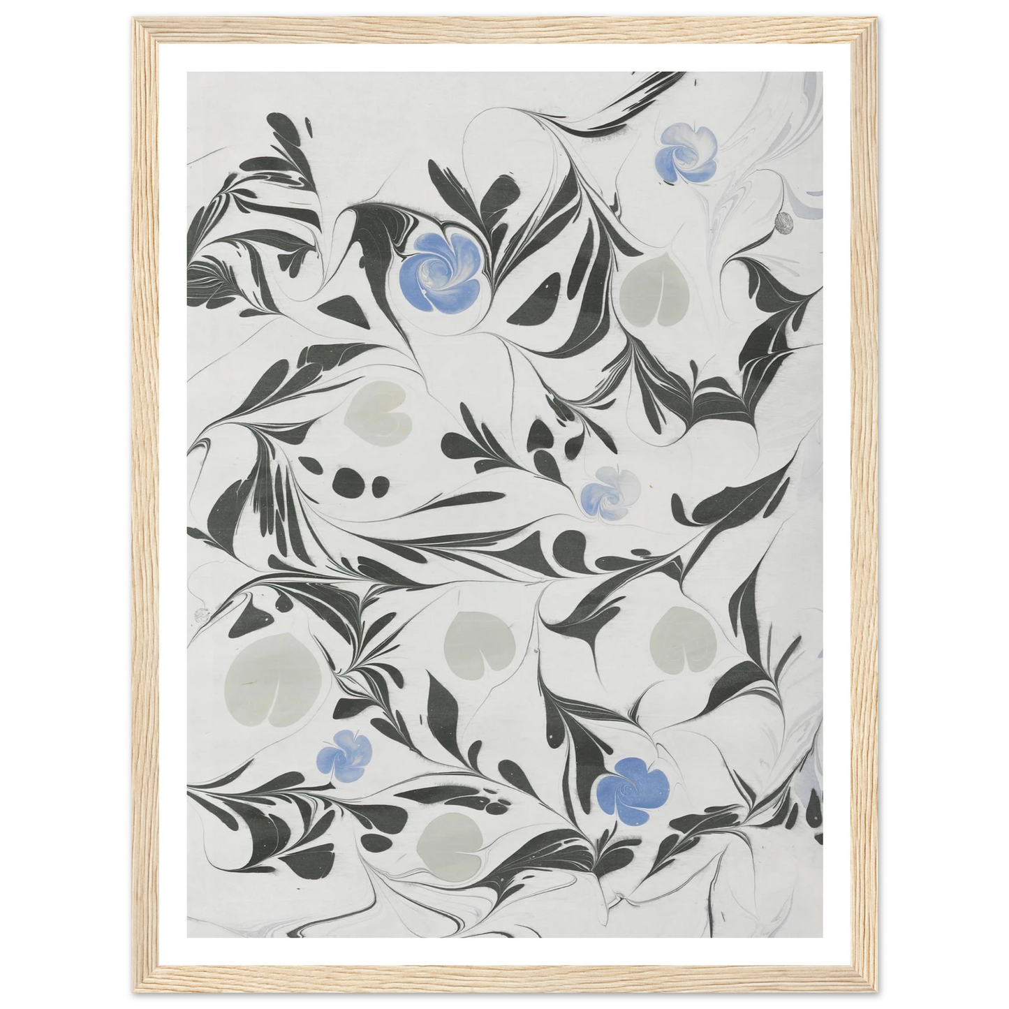Marmorpapier (mit Blüten und herzförmigen Blättern) (1890 - 1910) Art Print | Anker Kyster-Quipham Collections