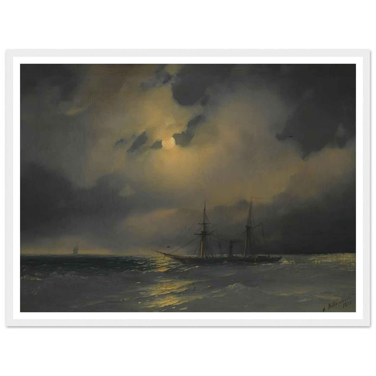Shipping In Moonlight (1853) Art Print | Ivan Konstantinovich Aivazovsky-Quipham Collections