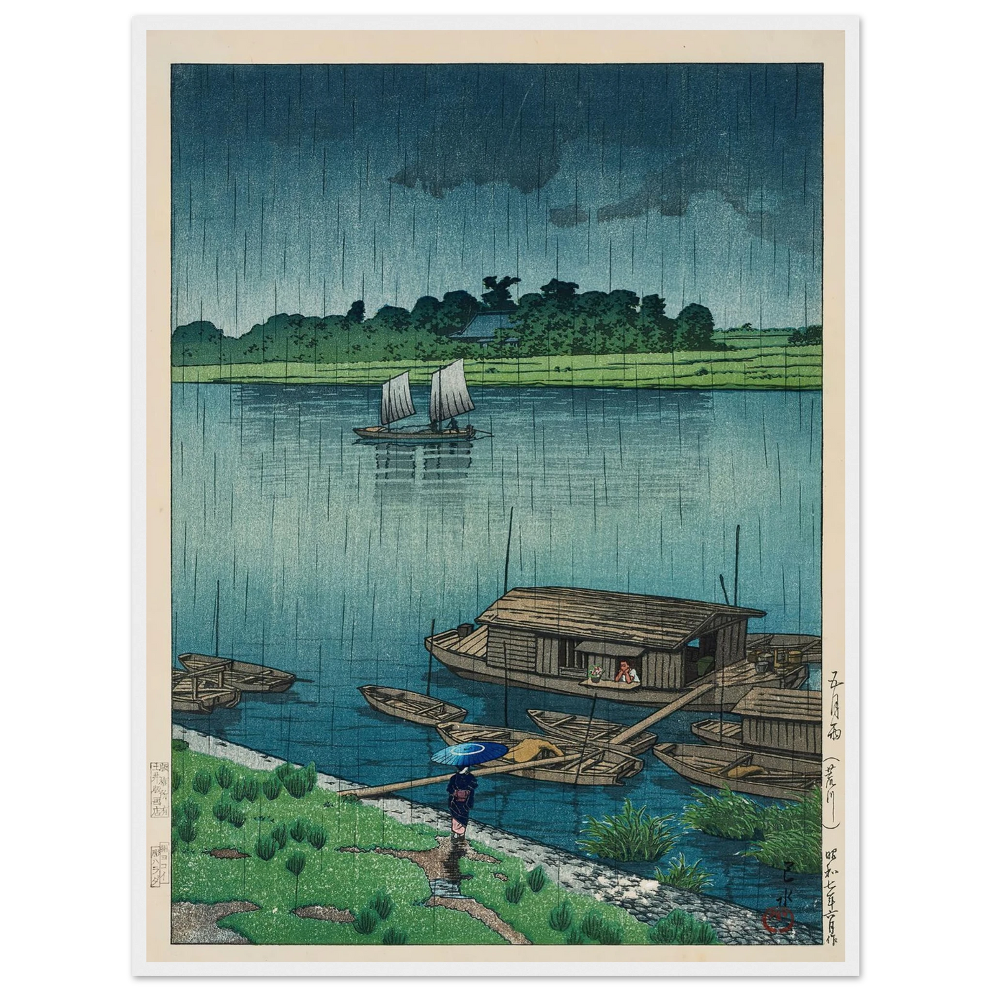 Samidare (Arakawa) (Early summer rain at Arakawa) (1932) Art Print | Kawase Hasui-Quipham Collections
