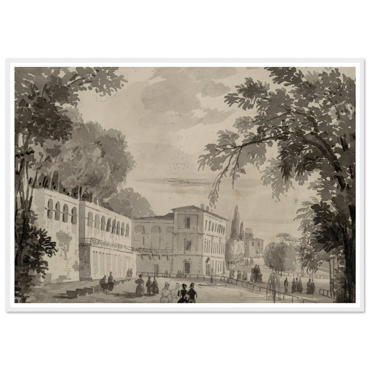 Veduta of the Aqueduct and Aranciera of the Villa Borghese, Rome Art Print | Ippolito Caffi-Quipham Collections