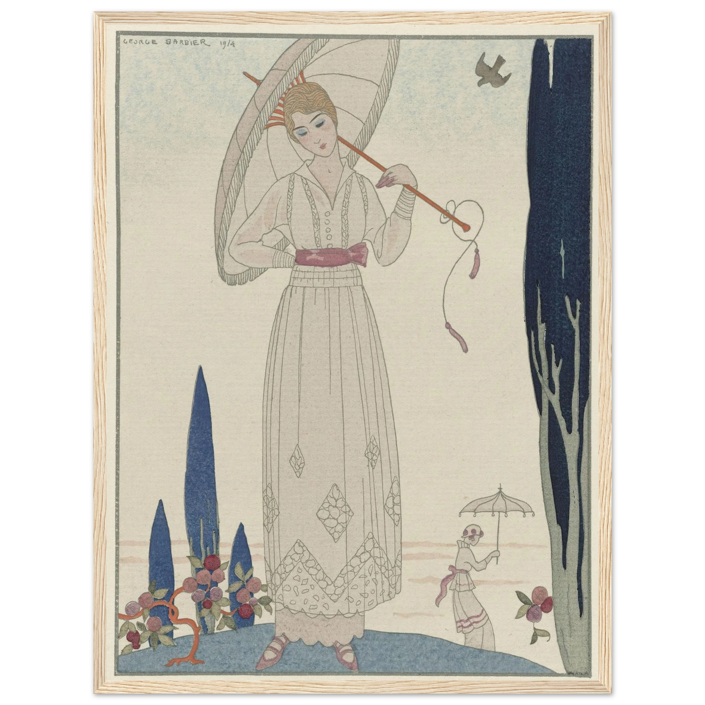 Le cyprès et la rose ; Robe d’été de Doeuillet (1914) Art Print | George Barbier-Quipham Collections