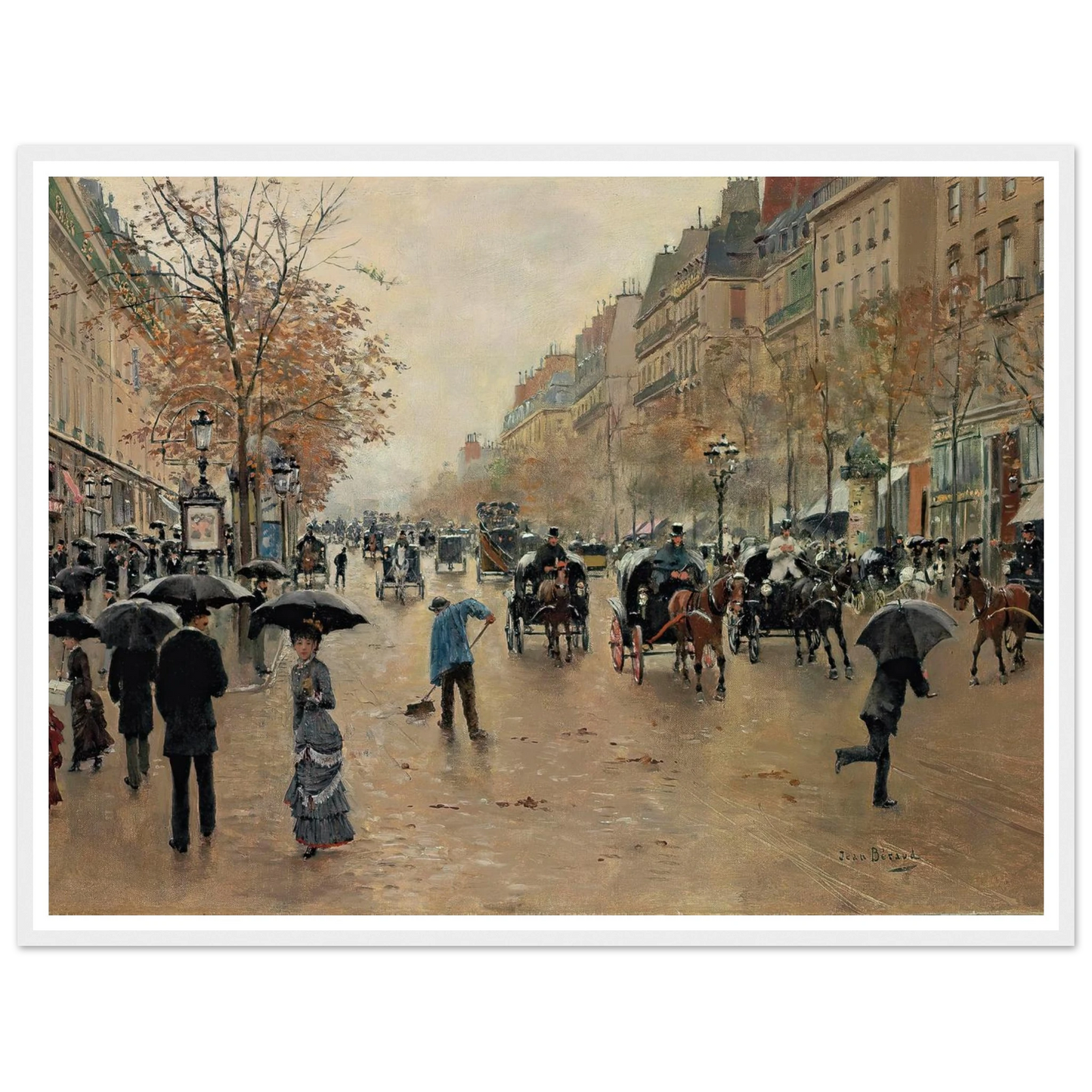 Boulevard Poissonnière en automne Art Print | Jean Beraud-Quipham Collections