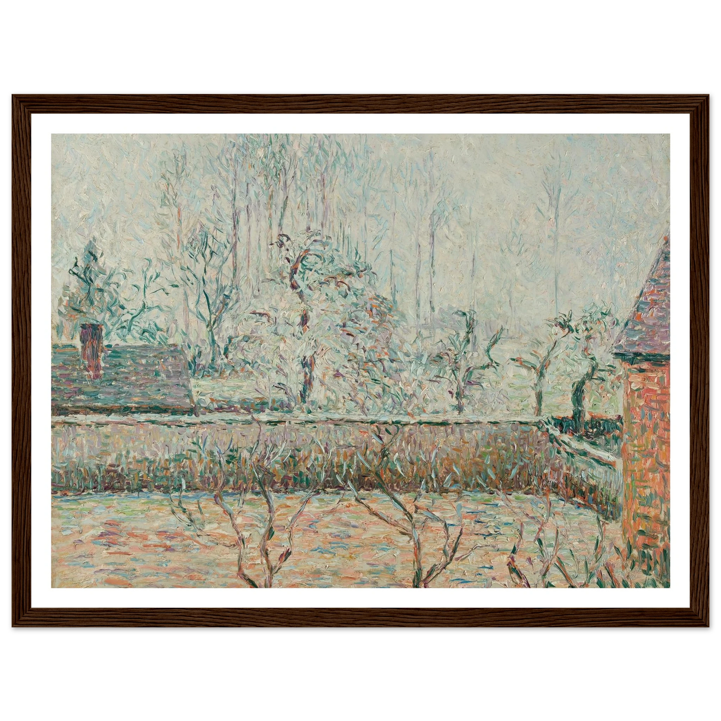 Paysage Avec Maisons Et Mur De Clôture, Givre Et Brume, Éragny (1892) Art Print | Camille Pissarro-Quipham Collections