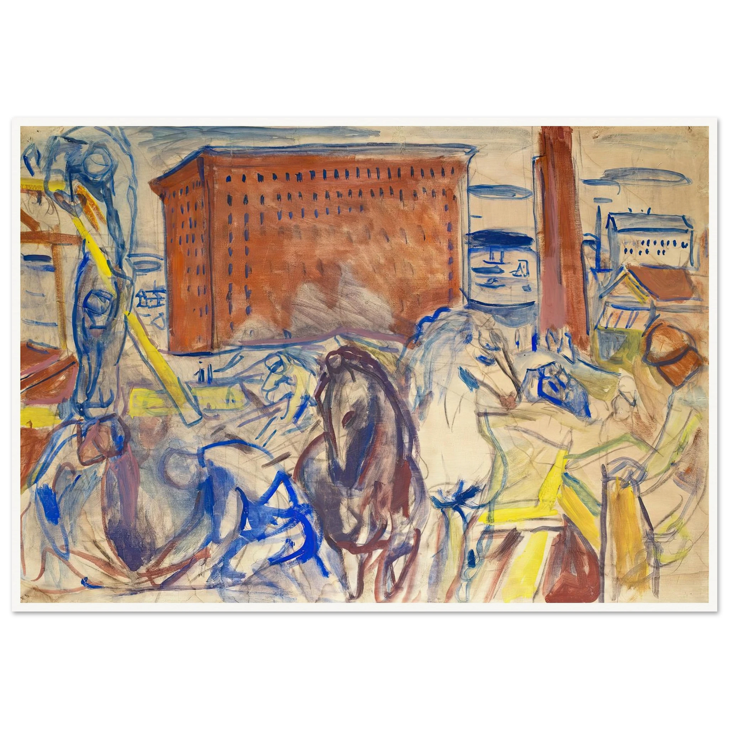 Horse Team on a Building Site (1928–1929) Art Print | Edvard Munch-Quipham Collections