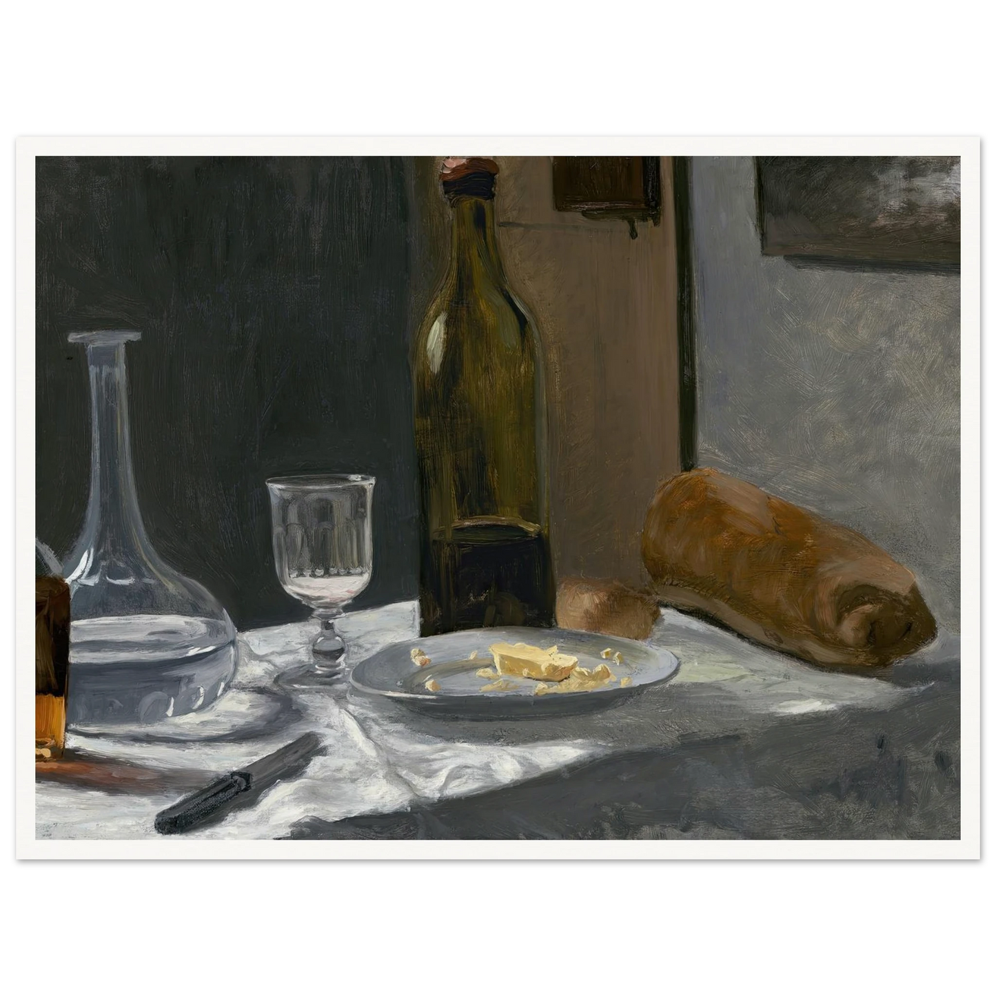 Still Life with Bottle,Carafe Bread and Wine (c. 1862-1863) Art Print | Claude Monet-Quipham Collections