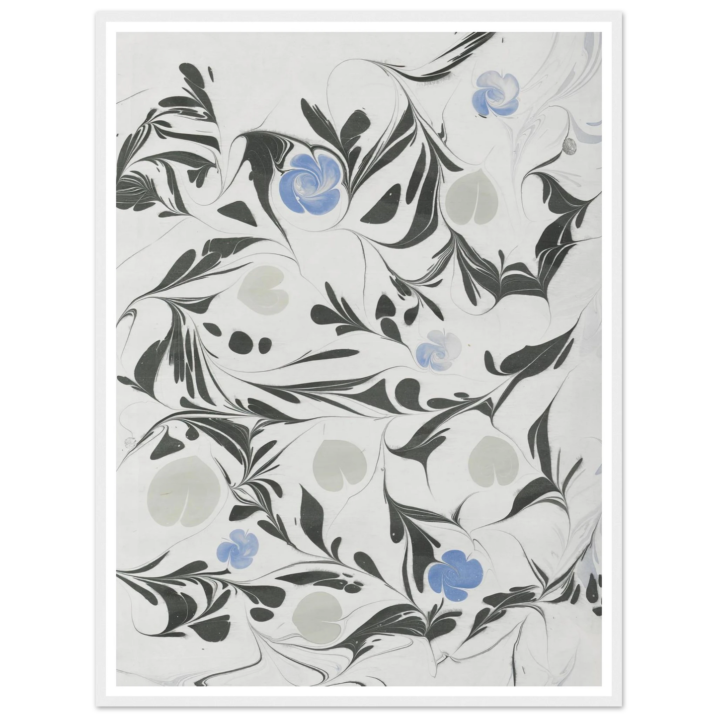 Marmorpapier (mit Blüten und herzförmigen Blättern) (1890 - 1910) Art Print | Anker Kyster-Quipham Collections