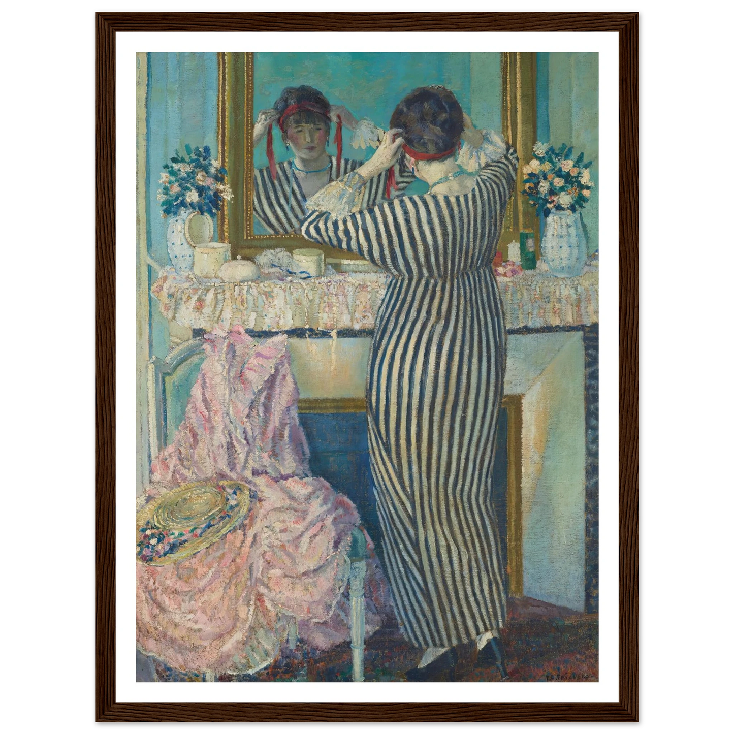 Girl Dressing Her Hair (Girl Arranging Her Headdress) (1912) Art Print | Frederick Carl Frieseke-Quipham Collections