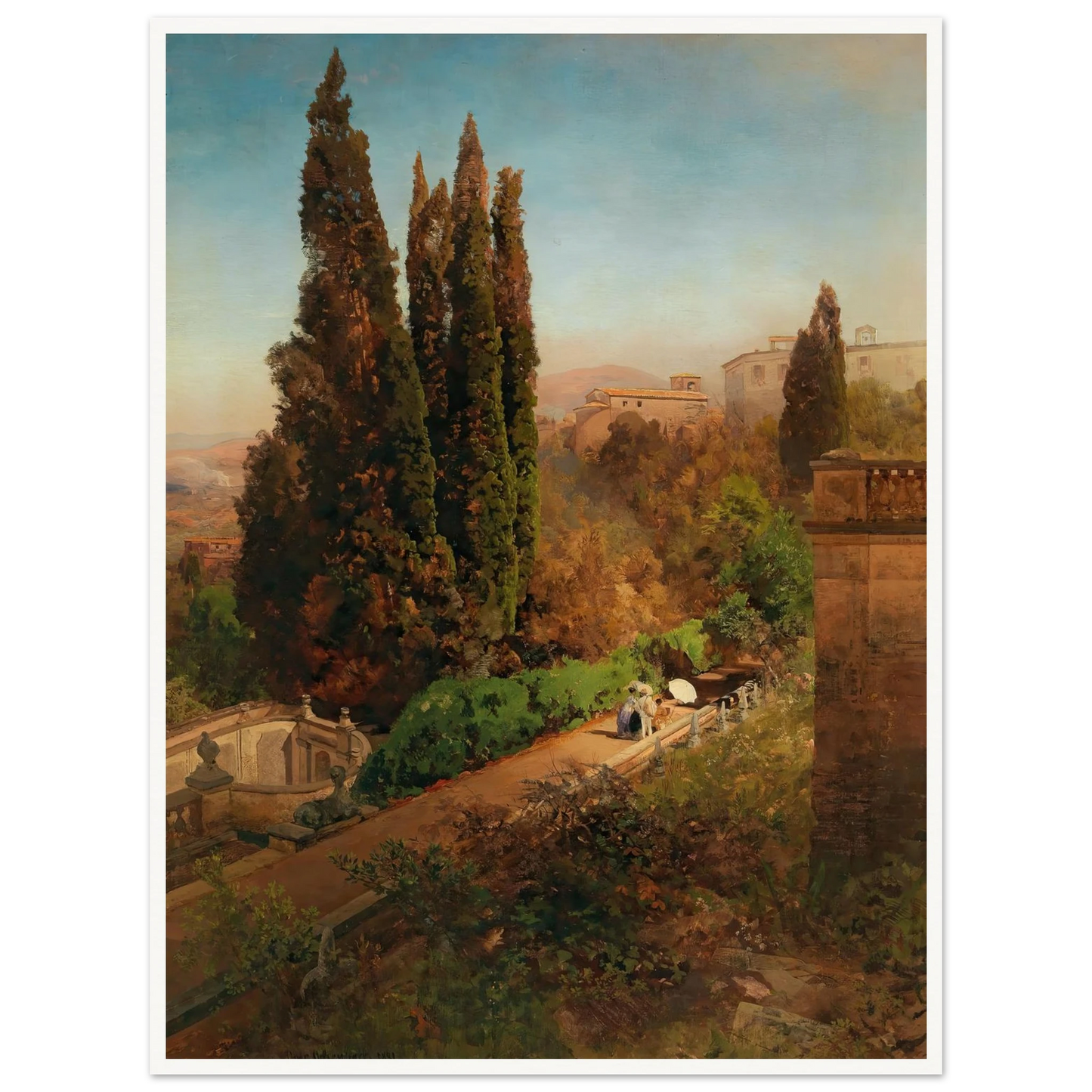 A view of the garden of Villa d’Este in Tivoli, near Rome Art Print | Oswald Achenbach-Quipham Collections