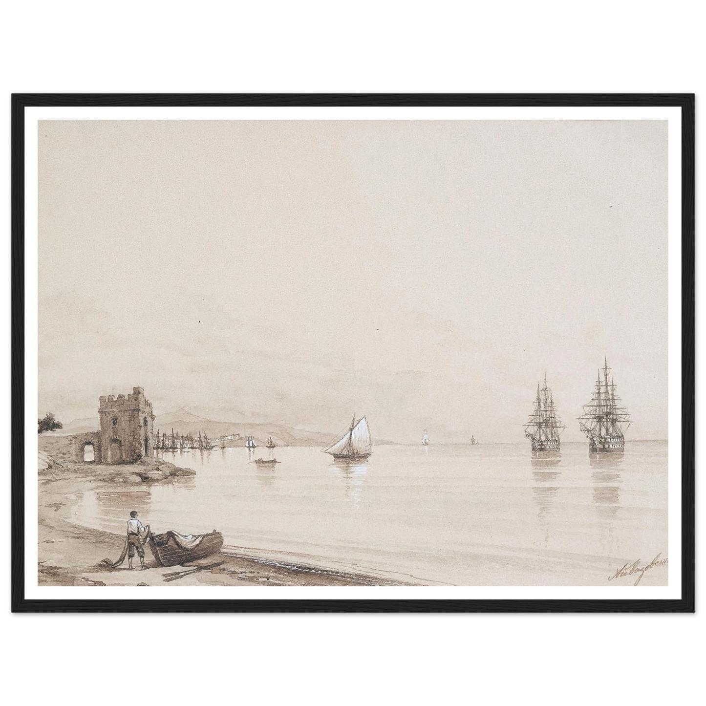 View of a bay with numerous sailing-ships Art Print | Ivan Konstantinovich Aivazovsky-Quipham Collections