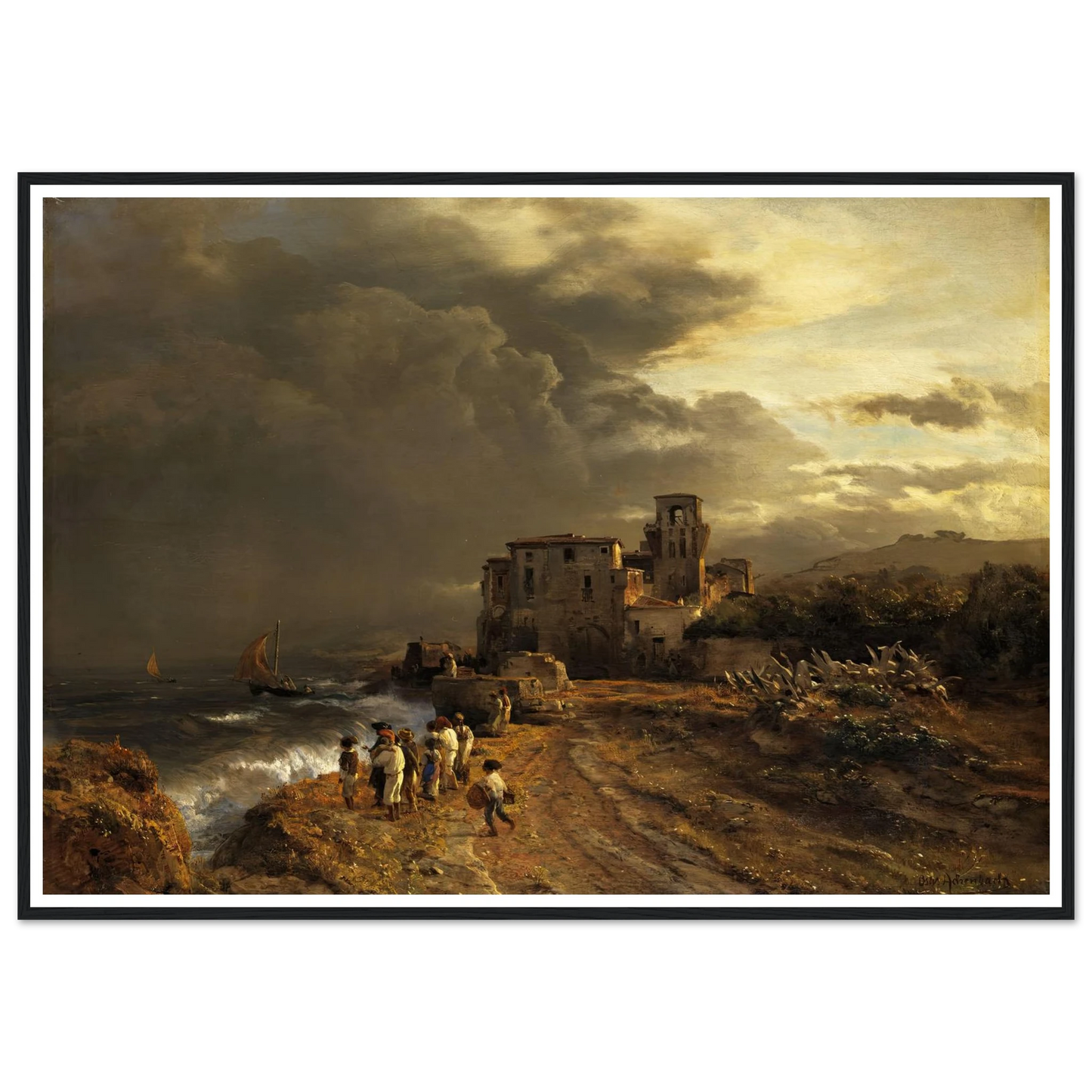 Abziehender Sturm an der italienischen Küste Art Print | Oswald Achenbach-Quipham Collections