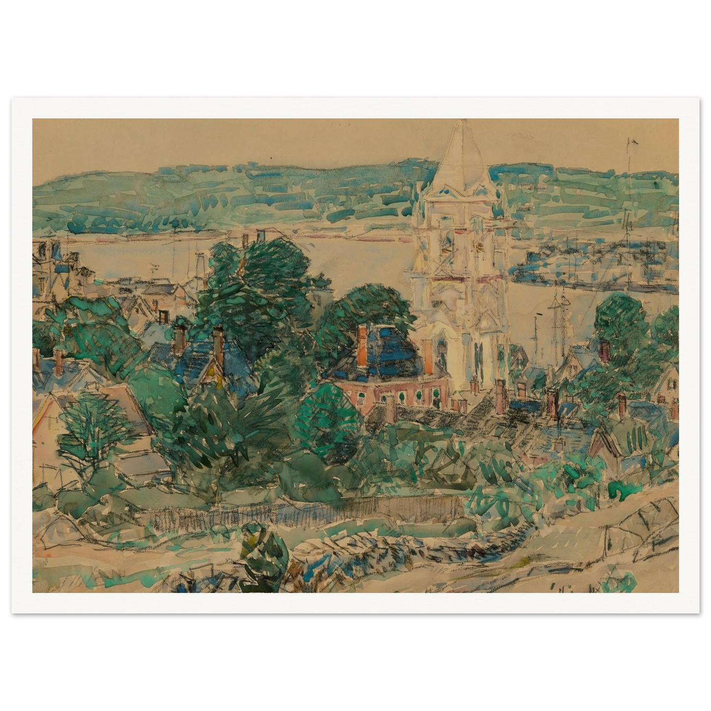 Shingling the First Baptist Church, Gloucester study (1919) Art Print | Childe Hassam-Quipham Collections