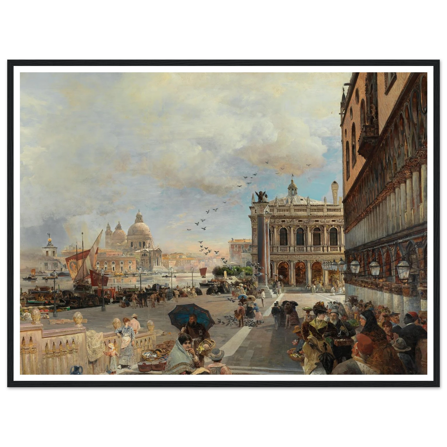 Venice, A View Of The Piazzetta, With The Biblioteca Marciana, Santa Maria Della Salute And The Dogana Art Print | Oswald Achenbach-Quipham Collections