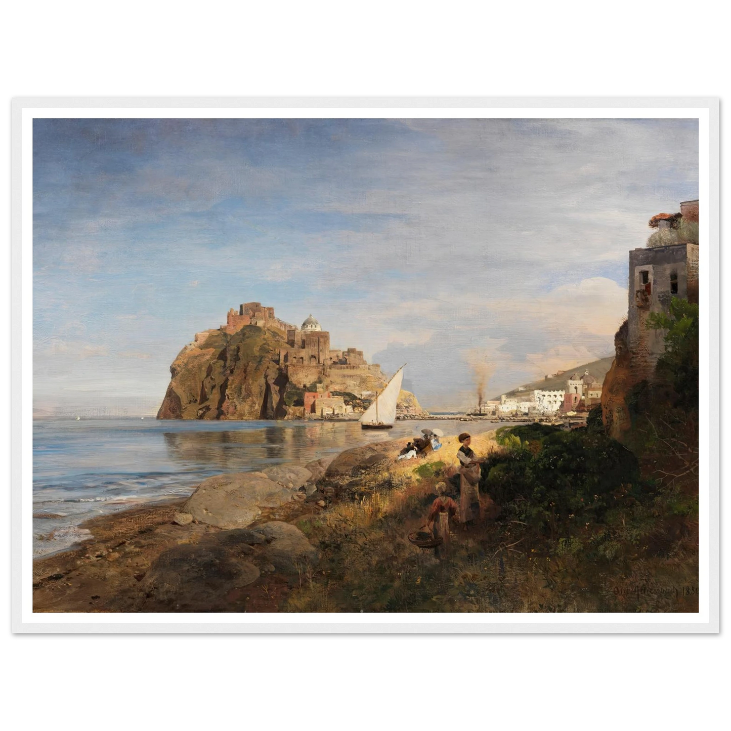 Ischia mit Blick auf das Castello Aragonese (1880) Art Print | Oswald Achenbach-Quipham Collections