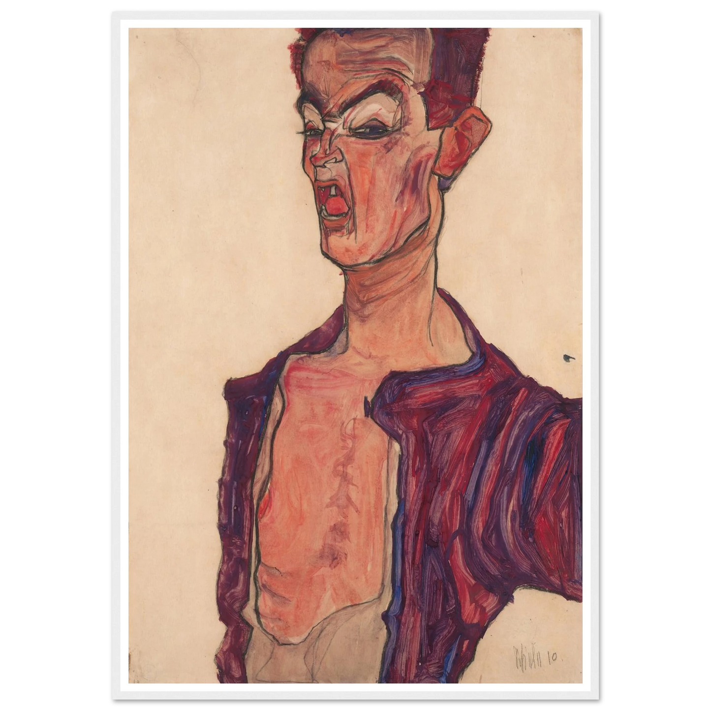 Self-Portrait, Grimacing (1910) Art Print | Egon Schiele-Quipham Collections