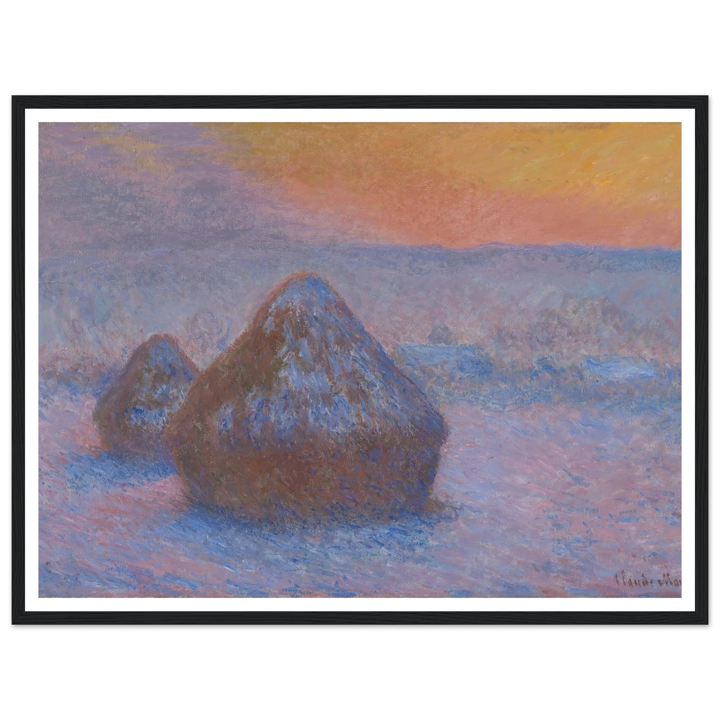 Stacks of Wheat (Sunset, Snow Effect) (1890-91) Art Print | Claude Monet-Quipham Collections
