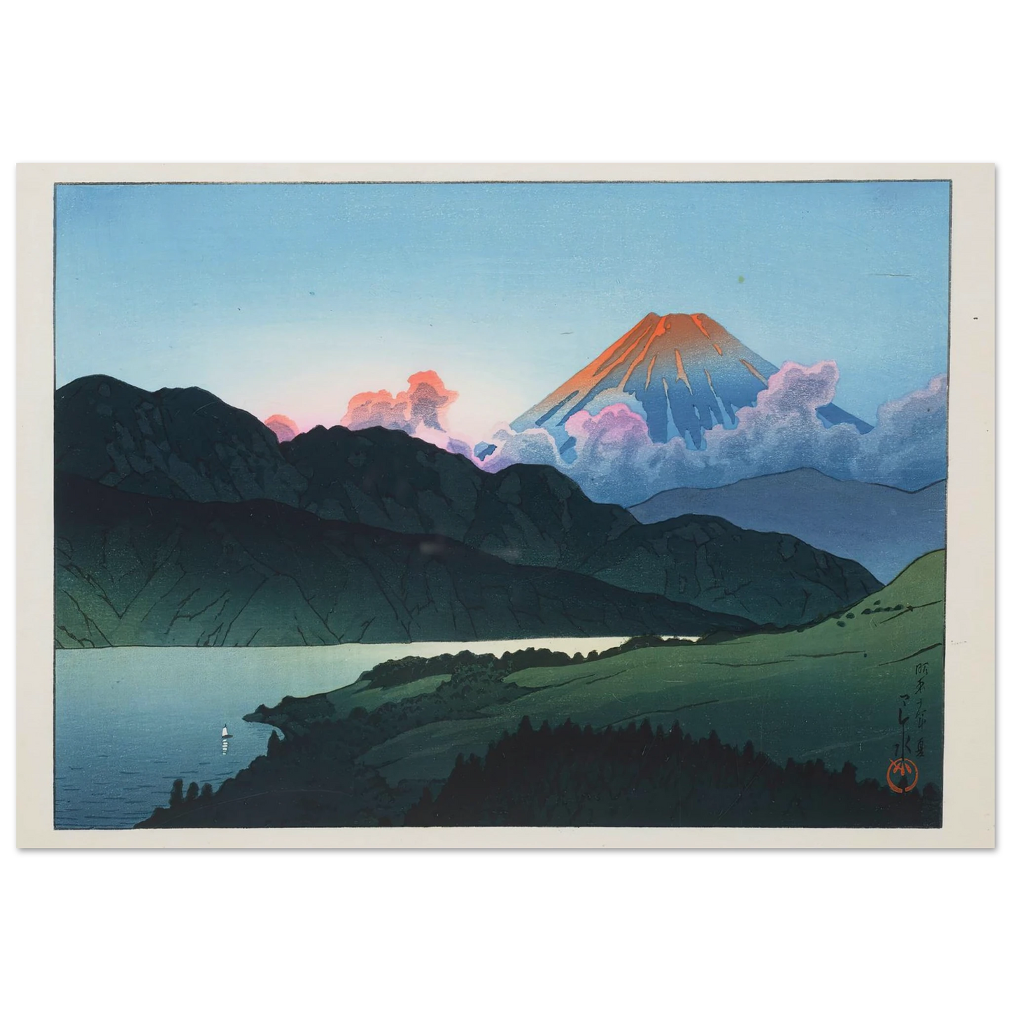 Evening of Mount Fuji from Lake Ashino-ko (1935) Art Print | Kawase Hasui-Quipham Collections