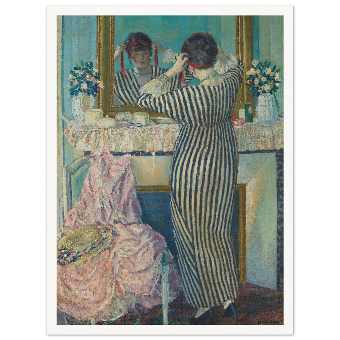 Girl Dressing Her Hair (Girl Arranging Her Headdress) (1912) Art Print | Frederick Carl Frieseke-Quipham Collections