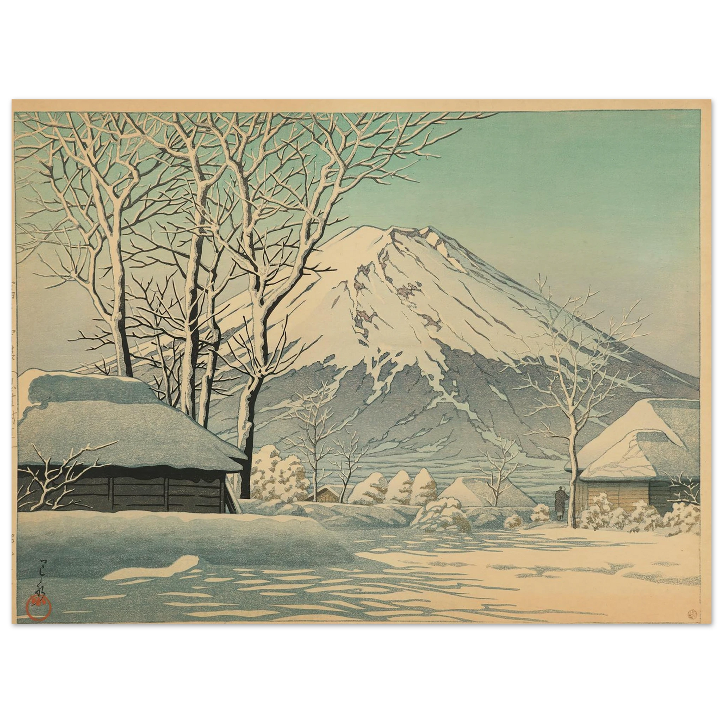 Fuji no yukibare, Oshino fukin (Mt. Fuji, clearing after a snowfall in Oshiono) (1952) Art Print | Kawase Hasui-Quipham Collections