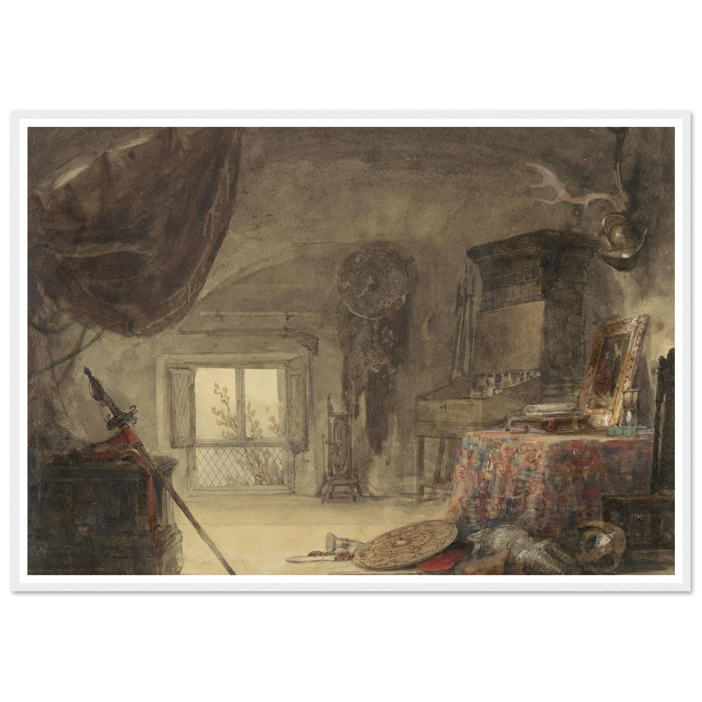 Zoldervertrek, ingericht als atelier (1830 - 1839) Art Print | David Roberts-Quipham Collections